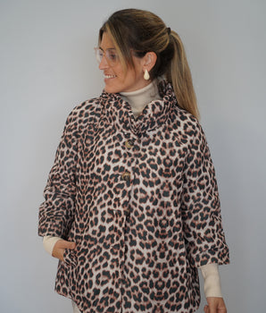 Parka curta evasé leopardo