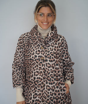 Parka curta evasé leopardo