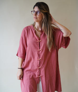 Túnica kimono linho coral