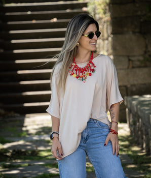 T-shirt de algodão oversize bege