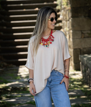 T-shirt de algodão oversize bege