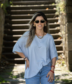 T-shirt aalgodão oversize azul bebé