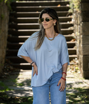 T-shirt aalgodão oversize azul bebé