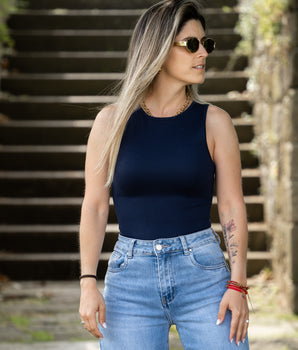 Body caveado canelado fino marinho
